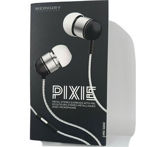 Pixie Metal Stereo Earbuds With Mic in Metallic White Black Silicone Earbuds New